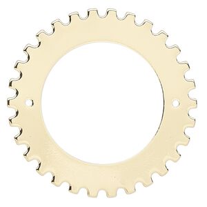 Component, gold-finished steel, 40mm gear with 2 holes, 25.5mm center hole. Sold per pkg of 6.