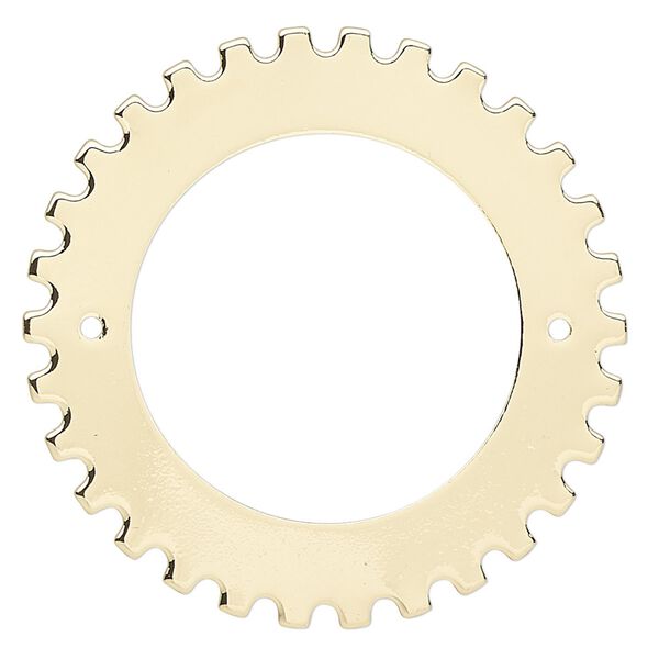 Component, gold-finished steel, 40mm gear with 2 holes, 25.5mm center hole. Sold per pkg of 6. image number 0