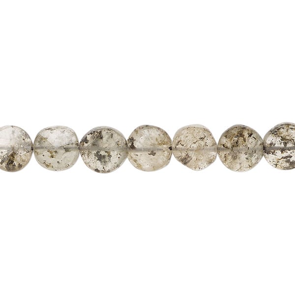 Black spotted quartz 1pkg1, hand-cut faceted puffed flat round bead natural, 13 inch 7-8mm image number 0