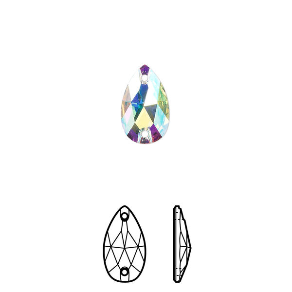 Sew-on 2pk crystal AB foil back, Crystal Passions® 12x7mm pear 3230 image number 0
