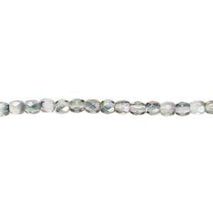 Bead, Czech fire-polished glass, green and grey luster, 3mm faceted round. Sold per 15-1/2" to 16" strand.