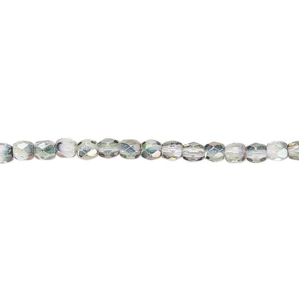 Bead, Czech fire-polished glass, green and grey luster, 3mm faceted round. Sold per 15-1/2" to 16" strand. image number 0