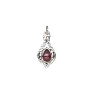 Garnet / sterling silver 1pkg1, antiqued open beaded teardrop drop natural 15x9mm