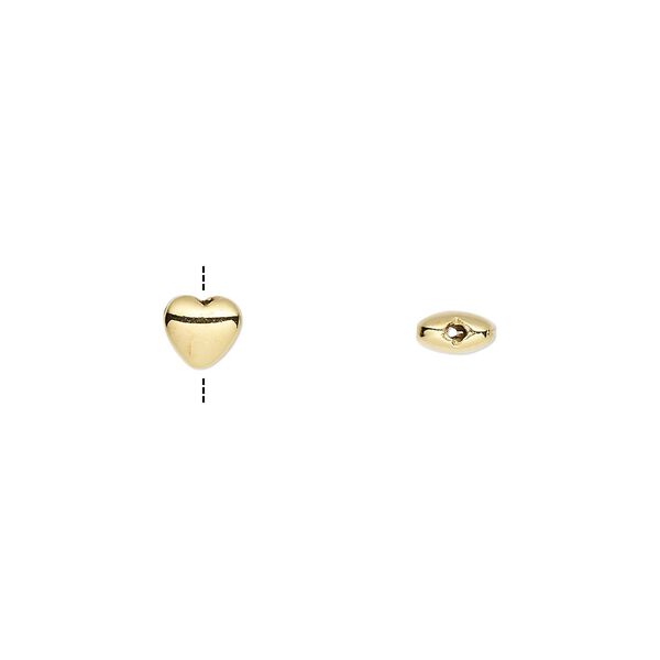 Bead, gold-finished sterling silver, 6mm heart. Sold per pkg of 2. image number 0
