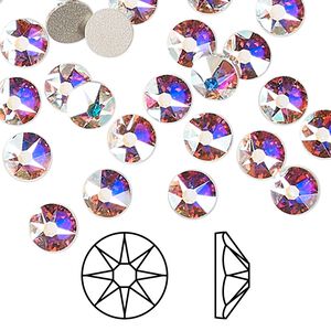 Flat back 144pk crystal AB foil back, Crystal Passions® 6.32-6.5mm rose round SS30 2088