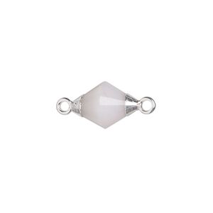 Pink opal / sterling silver 1pkg1, electroplated hand-cut faceted bicone link natural 12x8mm