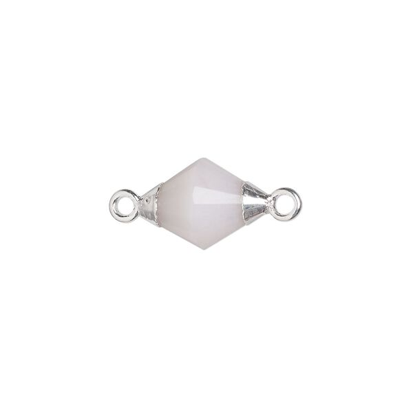 Pink opal / sterling silver 1pkg1, electroplated hand-cut faceted bicone link natural 12x8mm image number 0