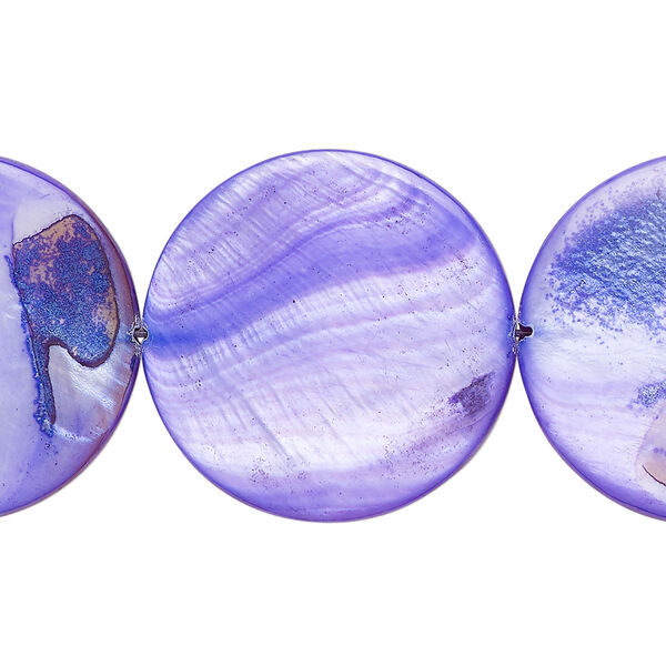 Mother-of-pearl shell 1pkg1, puffed flat round bead 15 inch purple 24-25mm image number 0