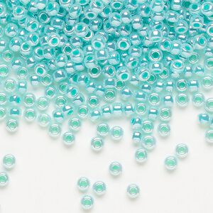 Seed bead, Miyuki, glass, pkg/50g, #8 rocaille, opaque aqua green luster alabaster (RR-536).