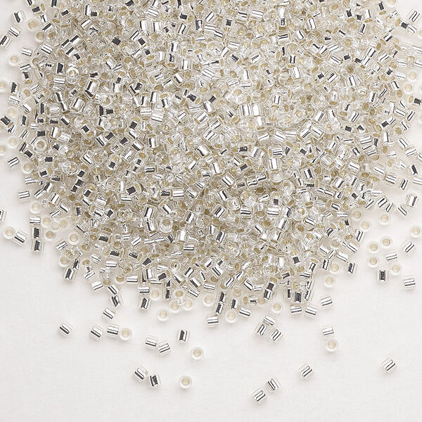 Seed bead, Delica®, glass, pkg/250g, #15 round, transparent silver-lined crystal clear (DBS-0041). image number 0