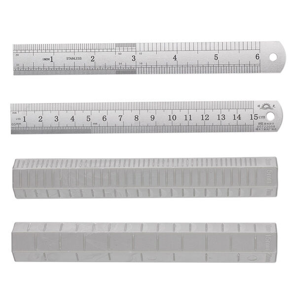 Ruler and roller set, plastic and stainless steel, silver and grey, 6-1/4 x 1-inch hexagon roller and 6-inch ruler. Sold per set. image number 0