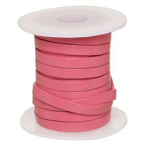 Cord, leather, pink, 4mm flat. Sold per 5-yard spool.