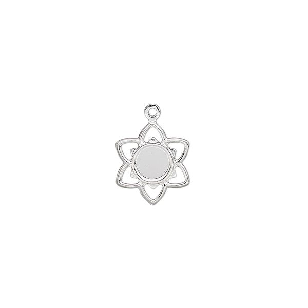 Charm, silver-plated brass, 11mm flower with 4mm round setting. Sold per pkg of 10. image number 0