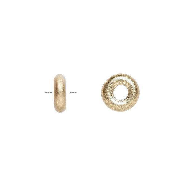 Bead, Czech pressed glass, opaque satin gold, 9.5x3mm ring. Sold per pkg of 50. image number 0