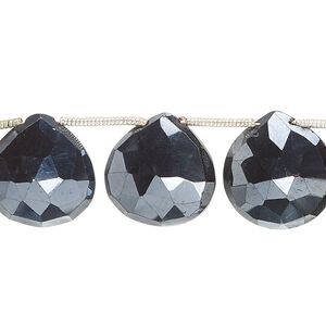 Black spinel 1pkg12, hand-cut top-drilled faceted puffed teardrop bead 15-17mm