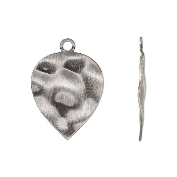 Drop, antique silver-plated steel, 23x18mm textured leaf. Sold per pkg of 10. image number 0