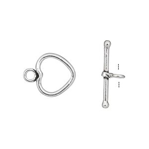 Clasp toggle 1pkg1 sterling silver, 12x11.5mm heart, 1-strand