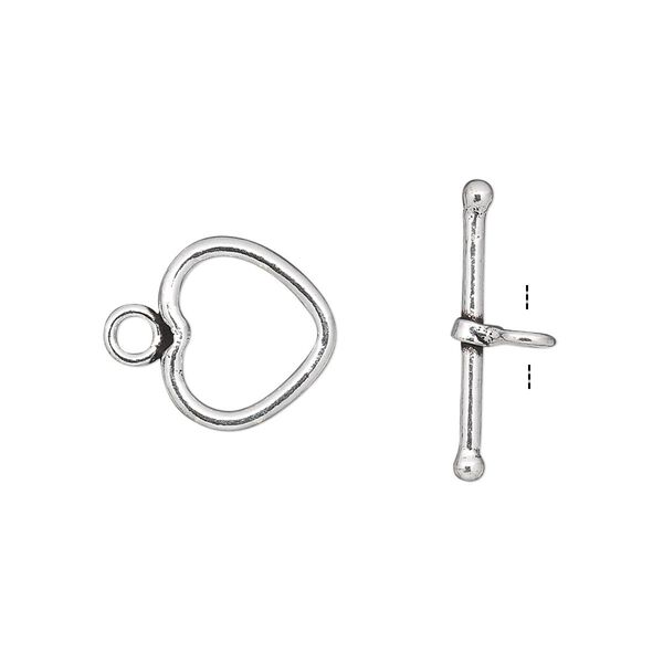 Clasp toggle 1pkg1 sterling silver, 12x11.5mm heart, 1-strand image number 0