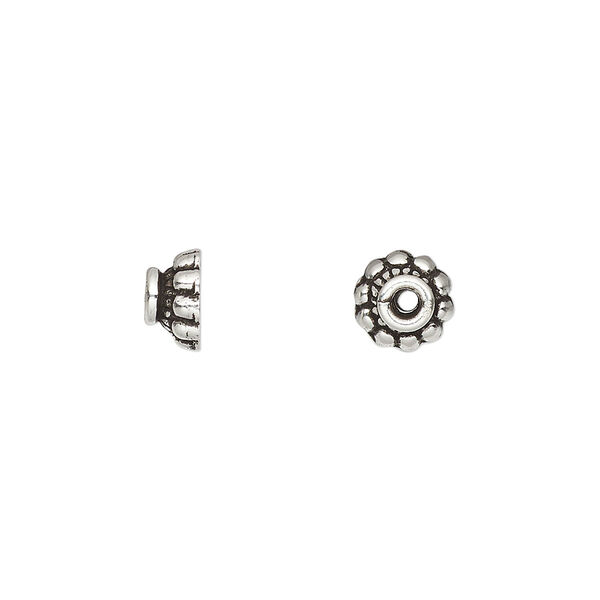 Bead cap, antiqued sterling silver, 7.5x4mm fancy round, fits 6-8mm bead. Sold per pkg of 4. image number 0