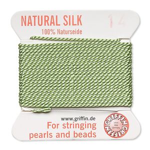 Thread, Griffin, silk, jade green, size #14. Sold per 2-meter card (approximately 78 inches).