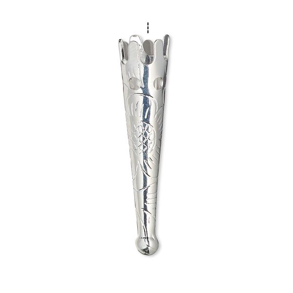 Bolo tip, silver-plated steel, 33x7mm with flower design. Sold per pkg of 100. image number 0