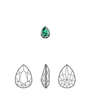 Fancy stone 2pk majestic green foil back, Crystal Passions® 6x4mm pear 4320