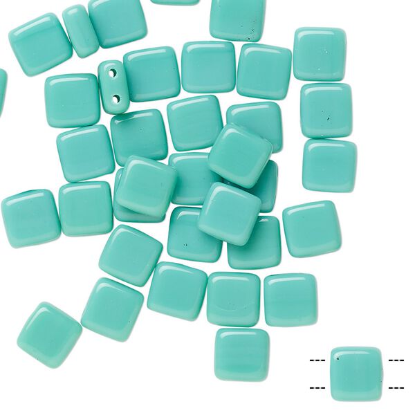 Bead, Preciosa, Czech pressed glass, opaque sea foam green, 6x6mm flat square with (2) 0.7mm holes. Sold per pkg of 40. image number 0