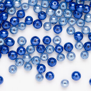 Glass pearl mix 1pkg250, cobalt blue and powder blue, 4mm round