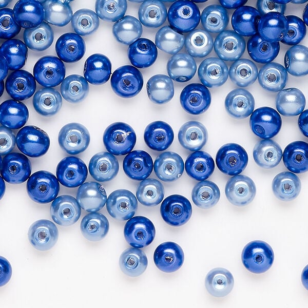 Glass pearl mix 1pkg250, cobalt blue and powder blue, 4mm round image number 0