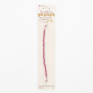 Bracelet component, cotton / silver-finished "pewter" (zinc-based alloy) / steel, pink, 7mm wide, 6 inches. Sold individually.