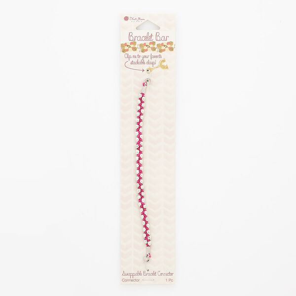 Bracelet component, cotton / silver-finished "pewter" (zinc-based alloy) / steel, pink, 7mm wide, 6 inches. Sold individually. image number 0