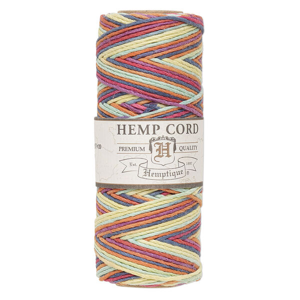 Cord, Hemptique®, polished hemp, variegated rainbow, 1mm diameter, 20-pound test. Sold per 205-foot spool. image number 0