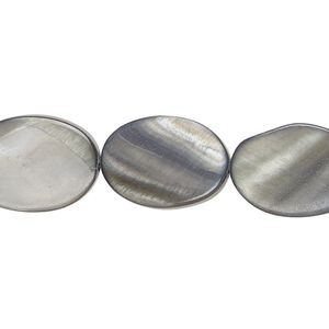 Bead, mother-of-pearl shell (dyed) 1pkg1, steel blue, 17x12mm-18x13mm flat oval, 15 inches.