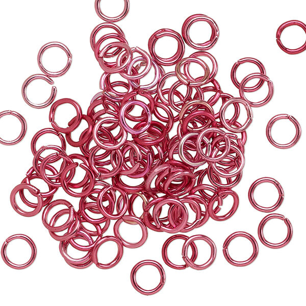 Jump ring, anodized and dyed aluminum, dark pink, 5mm round, 3.4mm inside diameter, 20 gauge. Sold per pkg of 100. image number 0