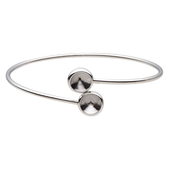 Bracelet, Almost Instant Jewelry®, cuff, imitation rhodium-finished brass, 21mm wide and (2) SS39 rivoli glue-in settings, 7-1/2 inches. Sold individually. image number 0