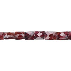 Garnet 1pkg1, hand-cut faceted puffed rectangle bead 15.5-16 inch 7x6mm