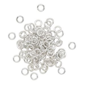 Jump ring, anodized aluminum, silver, 4mm round, 2.4mm inside diameter, 20 gauge. Sold per pkg of 100.