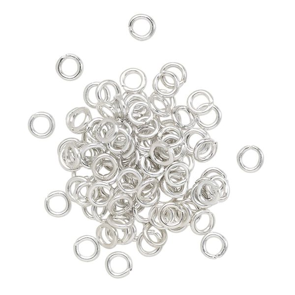 Jump ring, anodized aluminum, silver, 4mm round, 2.4mm inside diameter, 20 gauge. Sold per pkg of 100. image number 0