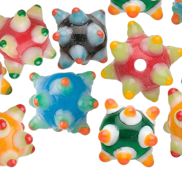 Bead 1pkg10 lampworked glass, 12mm bumpy round / approximately 2.5mm hole, opaque to transparent multicolored image number 0
