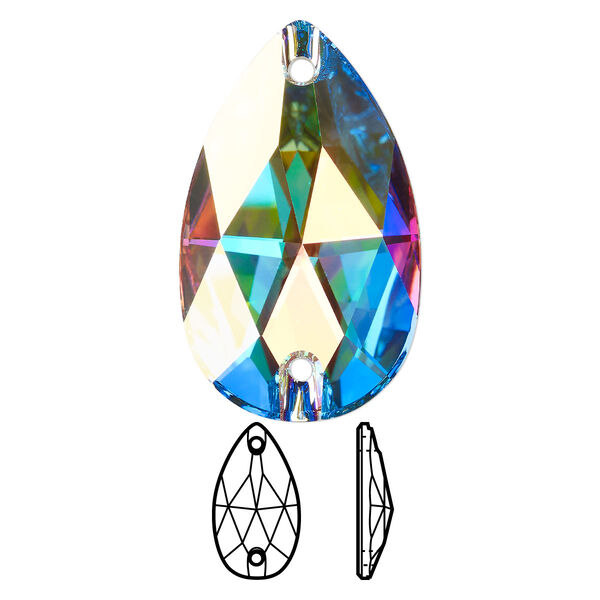 Sew-on 1pk crystal AB foil back, Crystal Passions® 30x20mm pear 3230 image number 0