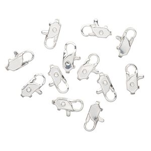 Clasp, lobster claw, silver-finished brass, 10x4mm. Sold per pkg of 12.