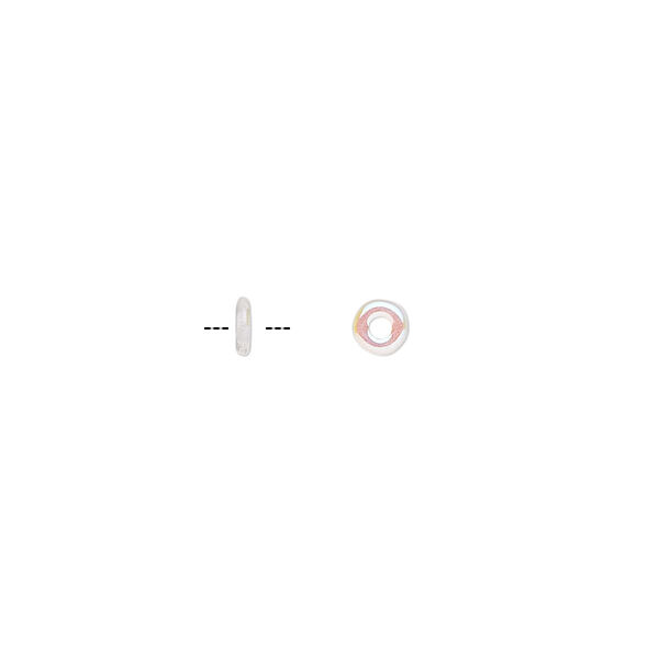 Bead, Czech pressed glass, translucent crystal AB, 4x1mm ring. Sold per pkg of 100. image number 0