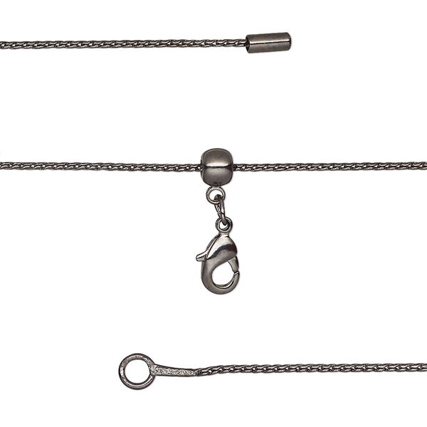 Chain, silicone and black-finished brass, 0.9mm serpentine, adjustable from 16 to 23-1/2 inches with lobster claw clasp and adjustable slider bead. Sold individually. image number 0