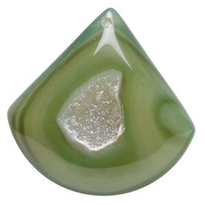 Druzy green agate 1pkg1, puffed teardrop focal 40x39mm-42x39mm