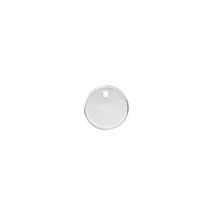 Drop, sterling silver, 9mm flat round. Sold per pkg of 4.