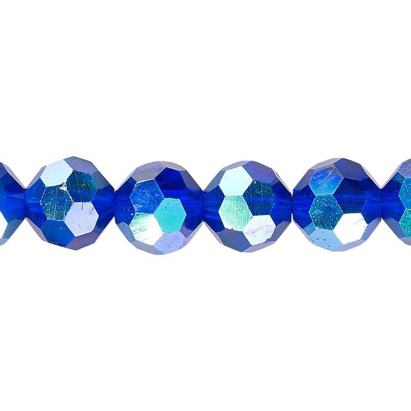 Bead 1pk 32 facets translucent cobalt blue AB, Celestial Crystal® 10mm round 15.5-16 inch image number 0