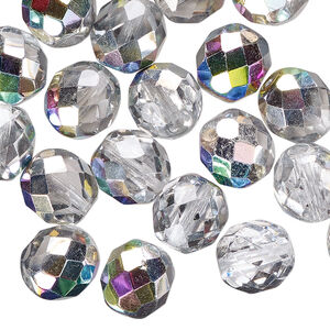 Bead 1pkg600 Czech fire-polished glass, clear vitrail, 10mm faceted round. 1/2 mass.