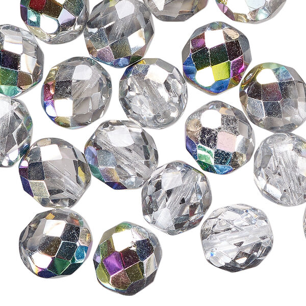 Bead 1pkg600 Czech fire-polished glass, clear vitrail, 10mm faceted round. 1/2 mass. image number 0