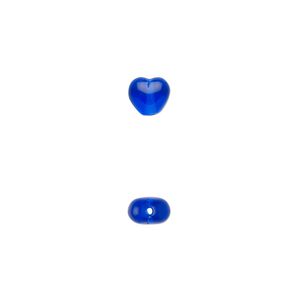 Bead, Czech pressed glass, cobalt, 6.5x6mm heart. Sold per 15-1/2" to 16" strand, approximately 65 beads.