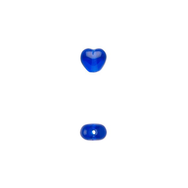 Bead, Czech pressed glass, cobalt, 6.5x6mm heart. Sold per 15-1/2" to 16" strand, approximately 65 beads. image number 0